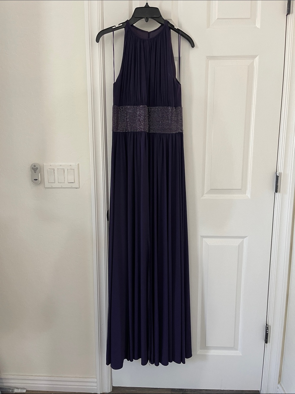 JS Boutique Navy Halter Maxi Dress with Beaded Waistband